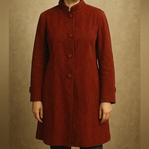 Faux Suede 1970s Vintage Long Red Coat Miss Style Of Course Size Medium